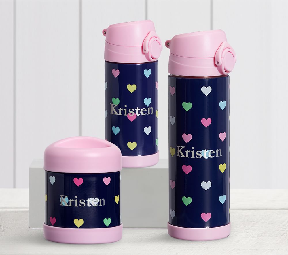 Mackenzie Navy Pink Multi Hearts Water Bottles